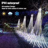 Solar Outdoor Christmas Decorations Lights, 350Led Christmas Star Tree Light Wth Remote Control, 8 Modes Waterfall Light