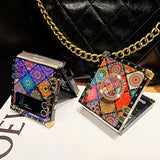 For Samsung Galaxy Z Flip 3 Case With Ring Stand Strap Lanyard Girls Women Cute Retro Flower Pattern Metal Reinforced Corners Shockproof Protective Cover - Mandala