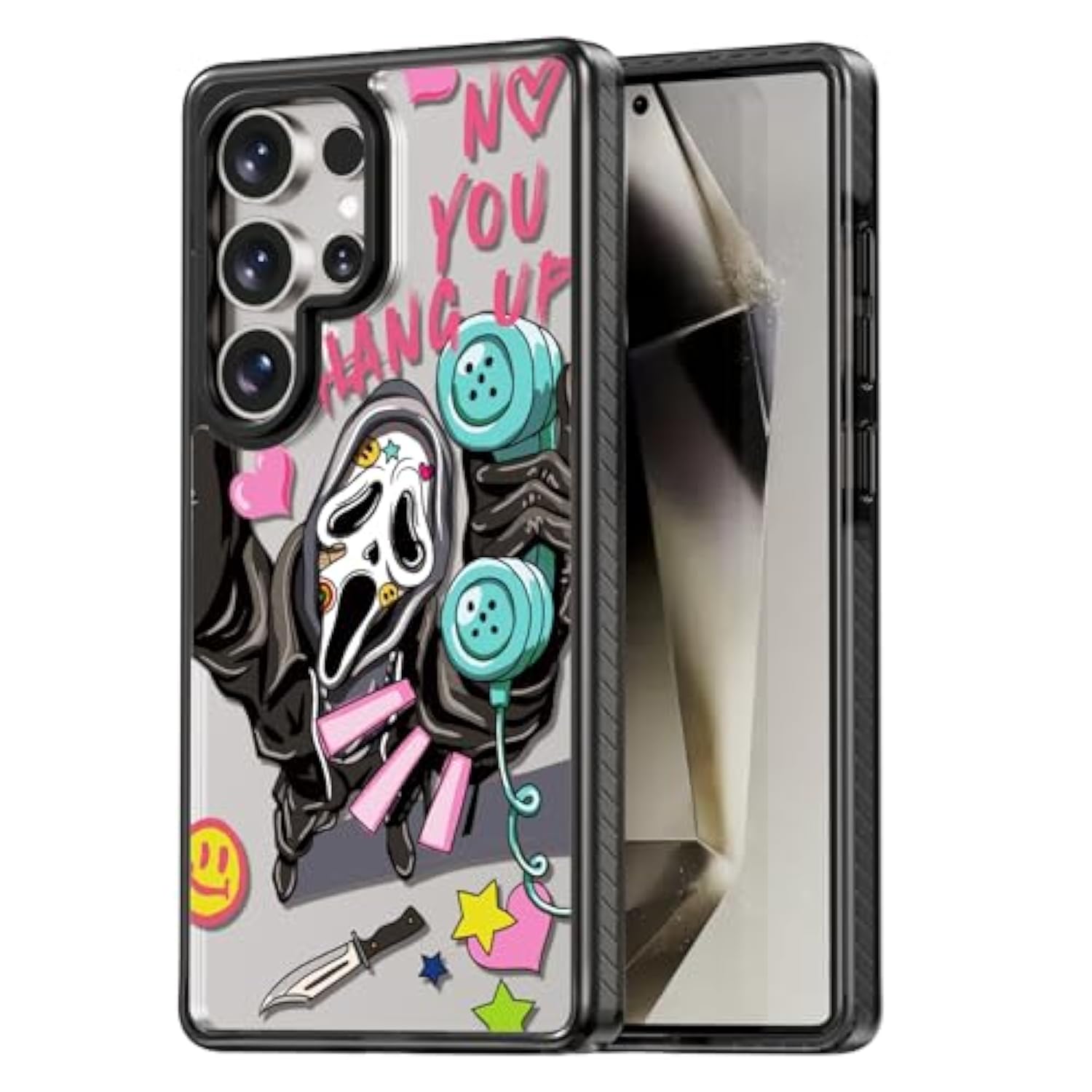 Black Galaxy S25 Ultra case with shockproof 6.6ft drop protection and skeleton design.