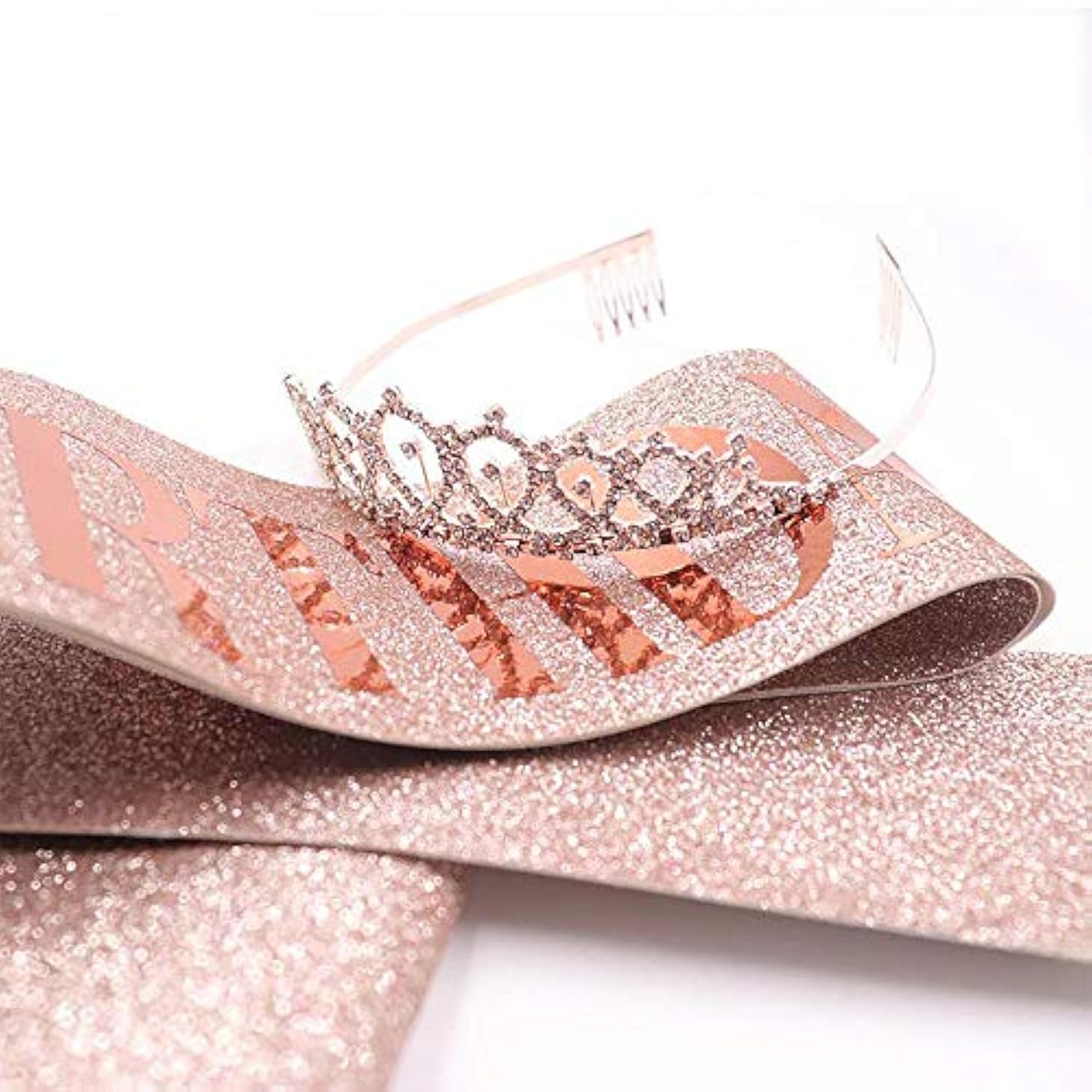 Rose Gold Birthday Girl Sash & Rhinestone Tiara Set – Glitter Party Accessories and Gifts