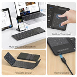Bt Foldable Wireless Keyboard With Trackpad&Numpad,Quiet Typing Full-Size 2.4G Usb Receiver Travel Portable Keyboard For Ipad,Tablet,Smartphone,Android,Ios,Windows,Macos,Triple Device Pairing