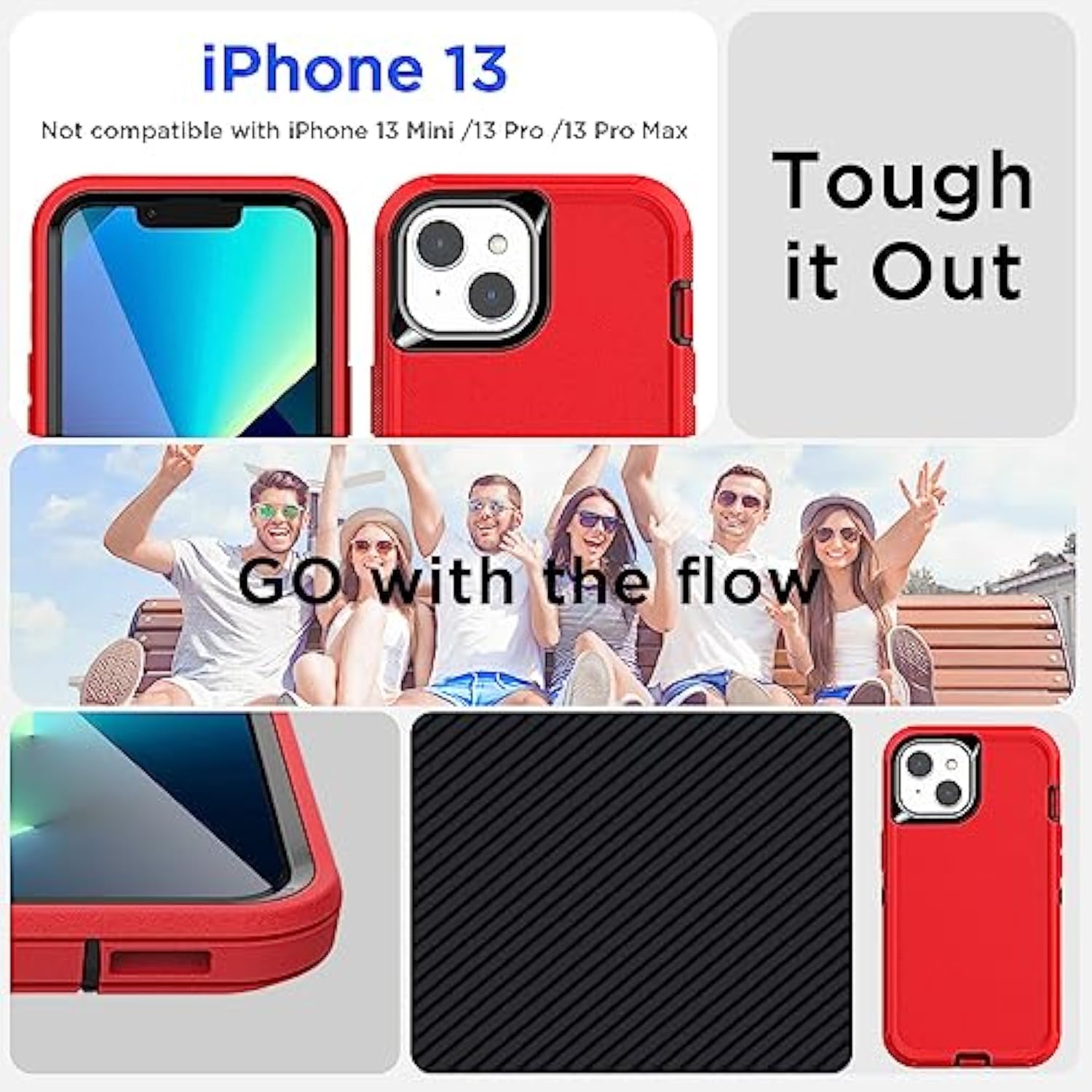For Iphone 13/Iphone 14 Case(6.1'') With Glass Screen Protector,Heavy Duty Drop Protection Full Body Rugged Shockproof/Dust Proof Military Protective Tough Durable 13/14 6.1''_3, Red Protector