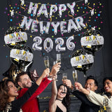 18in Silver Happy New Year 2026 Balloons Round Number Balloon Party Decor