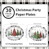 30pcs Christmas Oval Paper Plates 9x11in Buffalo Plaid Holiday Decor