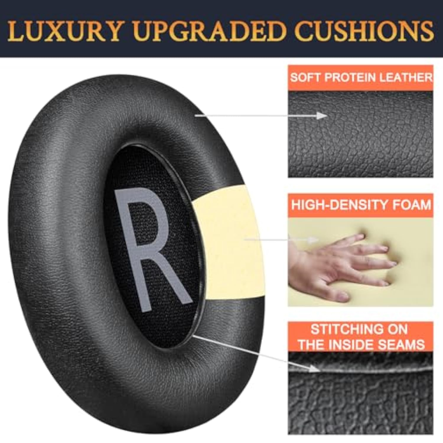 Protein Leather Replacement Earpads For Bose 700 (Nc700) Wireless Headphones, Ear Pads Cushions With Softer Protein Leather, High-Density Noise Cancelling Foam, Added Thickness - Black