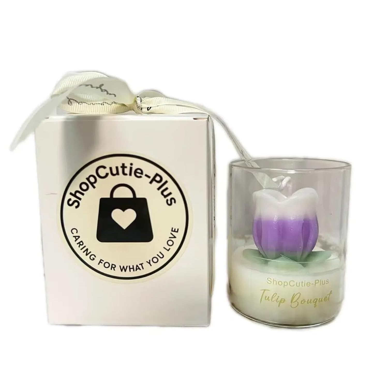 Shopcutie-Purple Tulip Glass Jar Soy Wax Candle-Handmade Decorative Candle With Lavender Fragrance, Long Lasting Burn, Gift-Ready For Wedding & Home Decor(1 Unit)