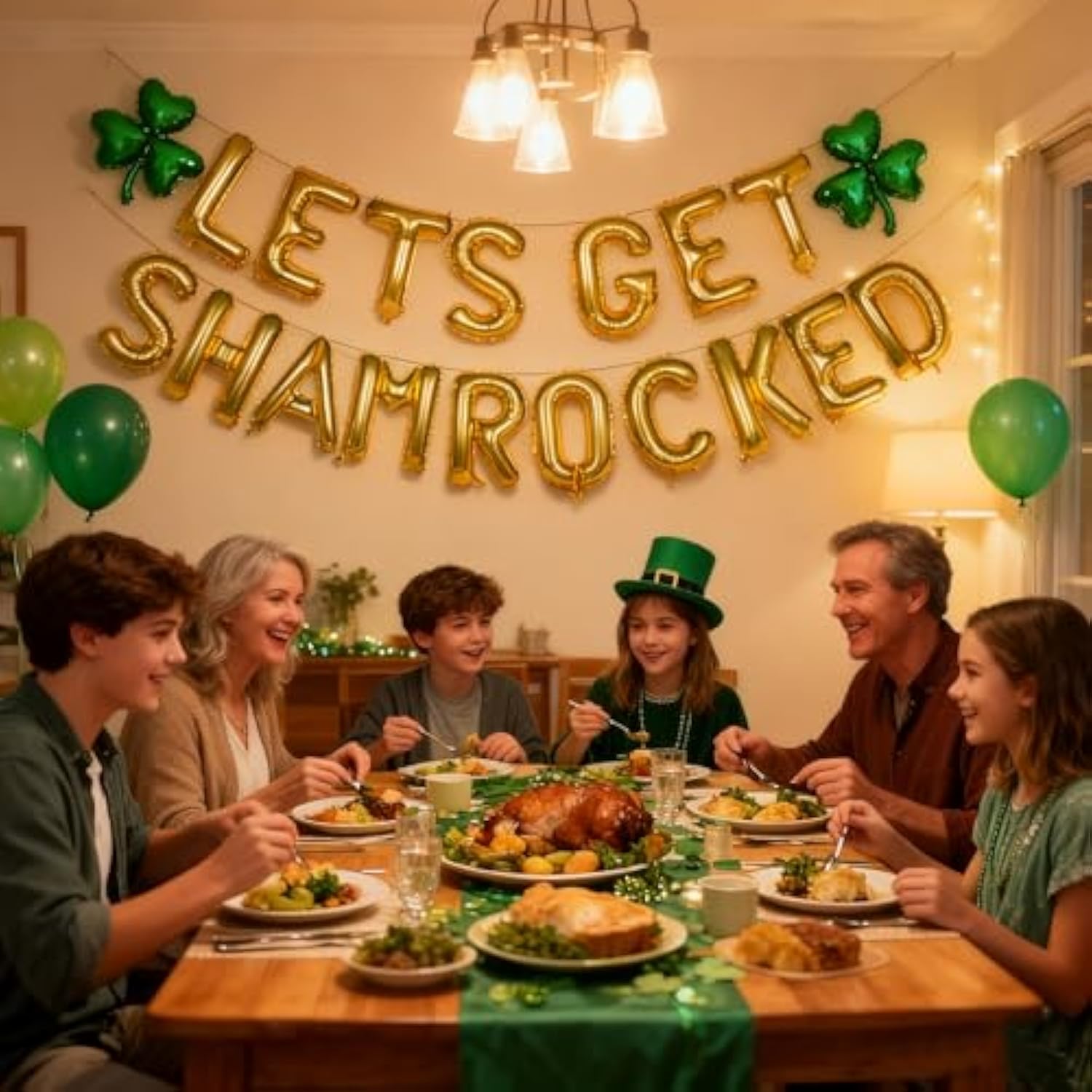 Let'S Get Shamrocked Gold Letter Balloons, Gaint 16 Inch St. Patrick'S Day Decorations With 2Pcs 18 Inch Green Clover Foil Balloon Set Irish Festival Holiday Party Favor For Spring Parade Celebration
