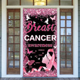 Breast Cancer Awareness Door Decorations Breast Cancer Awareness Banner Breast Cancer Awarenesss Door Banner for October Breast Cancer Month Party Decorations, 71 x 35 Inch (BLACK)
