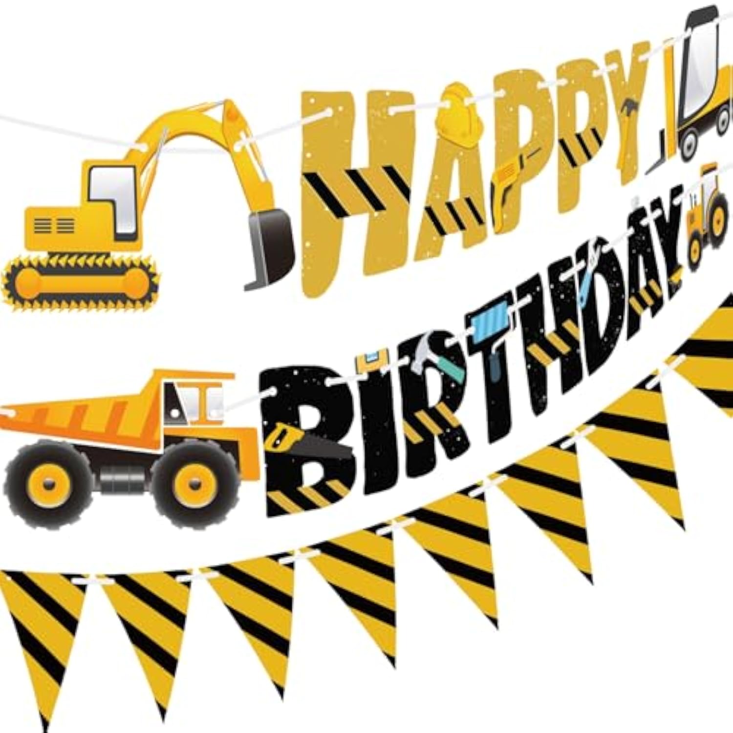 3-Pack Construction Birthday Banner & Pennant Flags Party Decorations for Boys