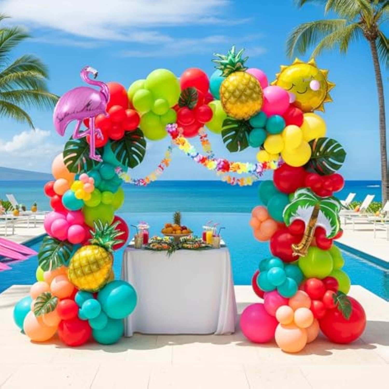 Flamingo Tropical Balloon Garland Kit Hot Pink Teal Orange Mylar Pineapple Palm Ballloon Arch For Summer Beach Hawaiian Luau Aloha Birthday Baby Shower Party Decorations