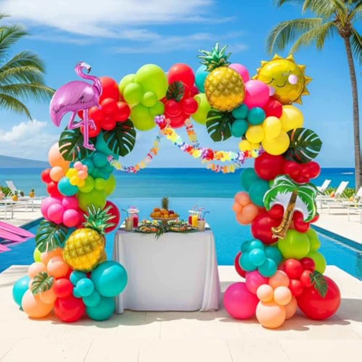 Flamingo Tropical Balloon Garland Kit Hot Pink Teal Orange Mylar Pineapple Palm Ballloon Arch For Summer Beach Hawaiian Luau Aloha Birthday Baby Shower Party Decorations