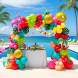 Flamingo Tropical Balloon Garland Kit Hot Pink Teal Orange Mylar Pineapple Palm Ballloon Arch For Summer Beach Hawaiian Luau Aloha Birthday Baby Shower Party Decorations