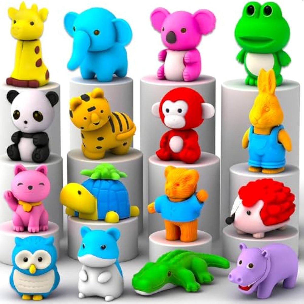 16 Pack Animal 3D Erasers Desk Pets For Kids Pencil Erasers Bulk Gifts For Classroom Prizes,Game Reward,Treasure Box,Goodie Bag Stuffers,Pinata Filler,Party Favors,Puzzle Mini Toys School Supplies
