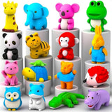 16 Pack Animal 3D Erasers Desk Pets For Kids Pencil Erasers Bulk Gifts For Classroom Prizes,Game Reward,Treasure Box,Goodie Bag Stuffers,Pinata Filler,Party Favors,Puzzle Mini Toys School Supplies