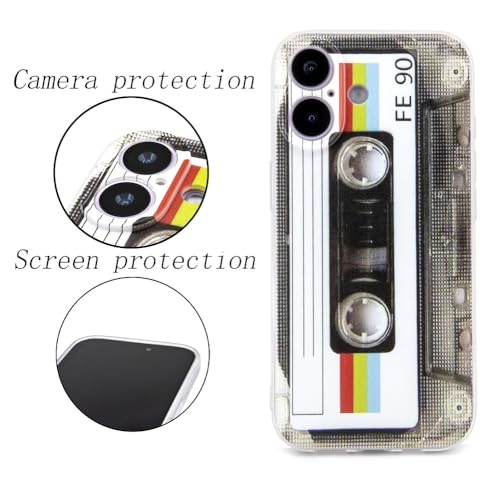 Case for iPhone 17 Matte Finish Heavy Duty Soft Back Cover with Reinforced Corners TPU Soft Bumper Retro Cassette Tape Case Compatible with iPhone 17