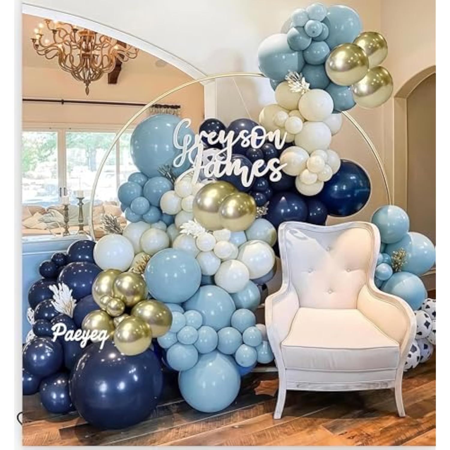 Navy Blue Balloon Arch Kit, Dusty Light Blue Gold Balloon Garland White Sand Cream Metallic Gold Balloons For Wedding Bridal Baby Shower Gender Reveal Graduation Birthday Party Decorations Supplies