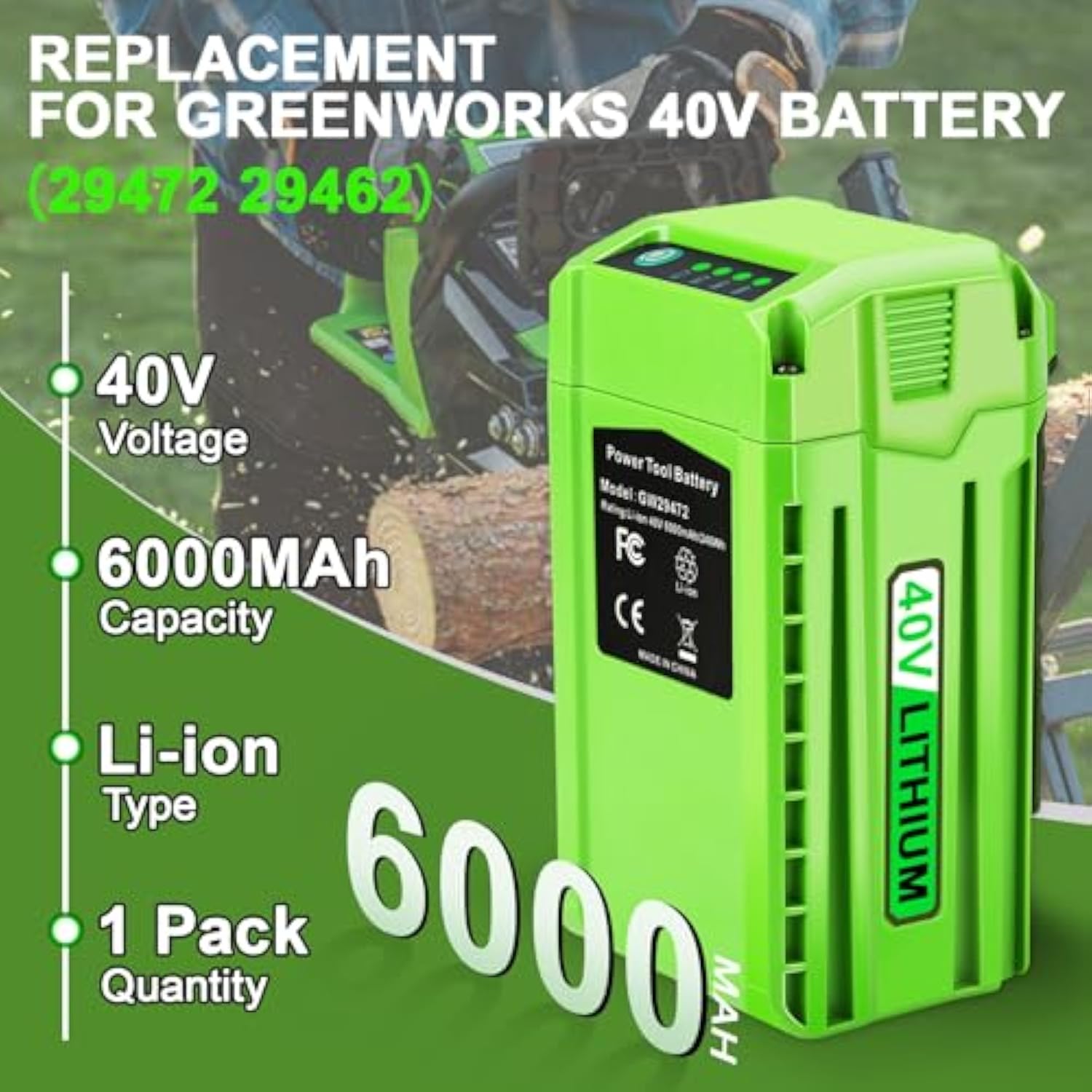 6000Mah High-Capacity Replacement 40V Battery For Greenworks 40V Battery 20302 20672 24252 20202 22262 20322 25312 40 Volt Lithium Ion Battery Fit For Greenworks 40V Tools(Not For Gen 1)