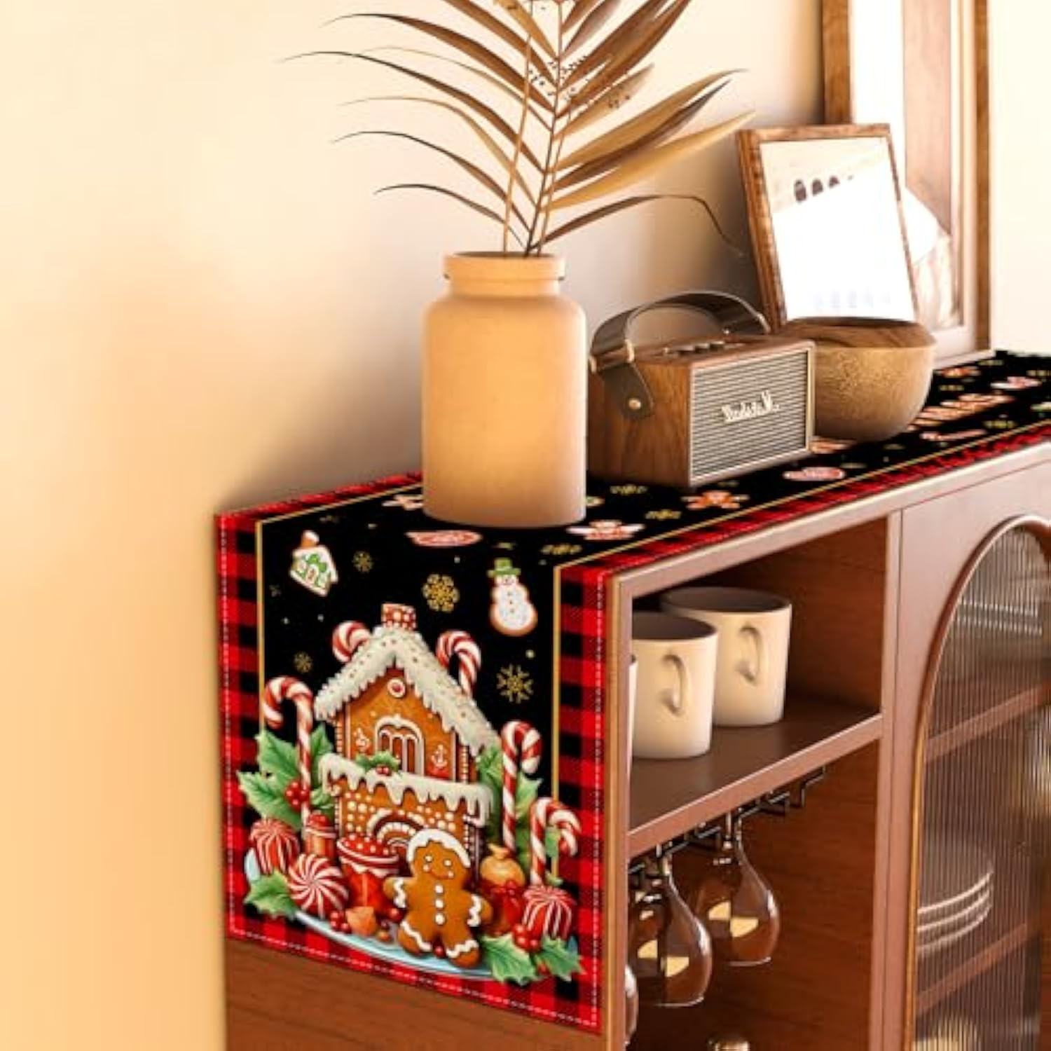 Merry Christmas Table Runner Christmas Gingerbread Tablecloth Christmas Xmas Winter Holiday Decorations And Supplies For Home Kitchen Table-13×72''