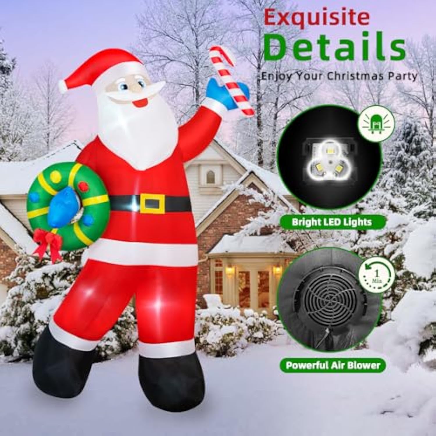 8Ft Christmas Inflatable Santa Claus Outdoor Decoration, Inflatable Santa Holds Garland Blow Up Yard Decorations Built-I