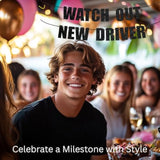 Funny 16Th Birthday Decorations For Boys - Watch Out New Driver Banner, Black Glitter Sweet 16 Party Supplies, Milestone Driving 16 Year Old Birthday Boy Sign - Pre-Strung, No Diy
