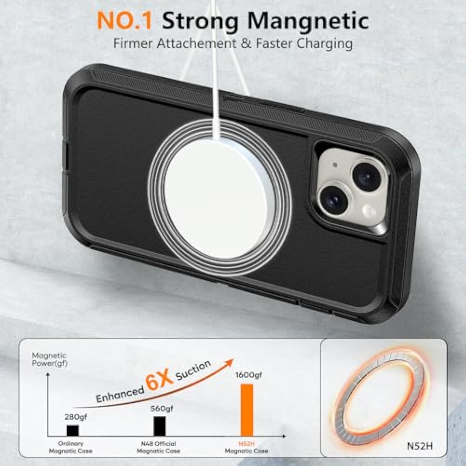 Magnetic Case With Belt Clip Holster, Heavy Duty Protective Phone Case, Shockproof Magnetic Phone Cover For 13/14/15 6.1" Dark Black