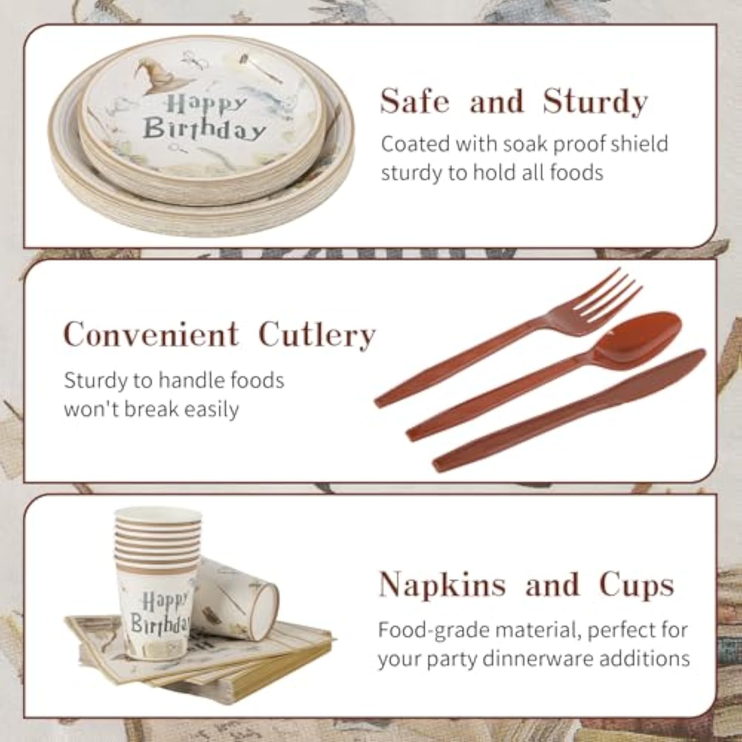 210Pcs Magical Wizard Birthday Party Supplies,Magical Wizard Paper Plates And Napkins Kit For Boys And Girls Happy Birthday Baby Shower Party Decorations,Serves 30