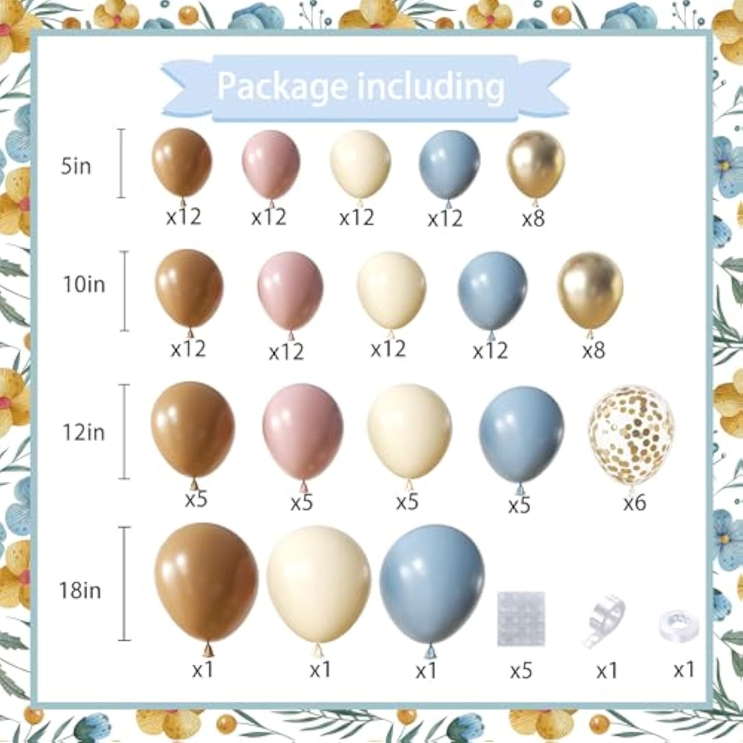 148Pcs Dusty Pink Blue Brown Yellow Balloon Arch Garland Kit, Retro Pink Dusty Blue Brown Pastel Yellow Gold Confetti Balloons For Baby Shower Wedding Engagement Birthday Party Decorations