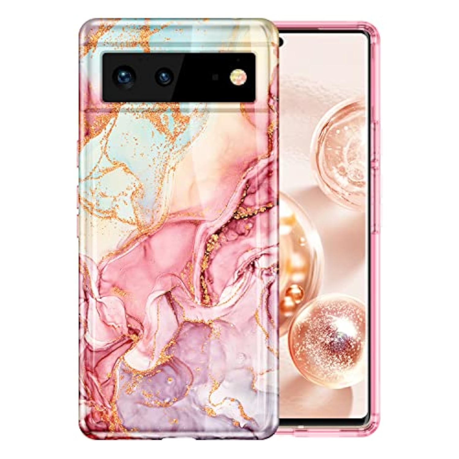 Google Pixel 6 Bling Marble Pattern Hard PC Slim Fit Shockproof Case
