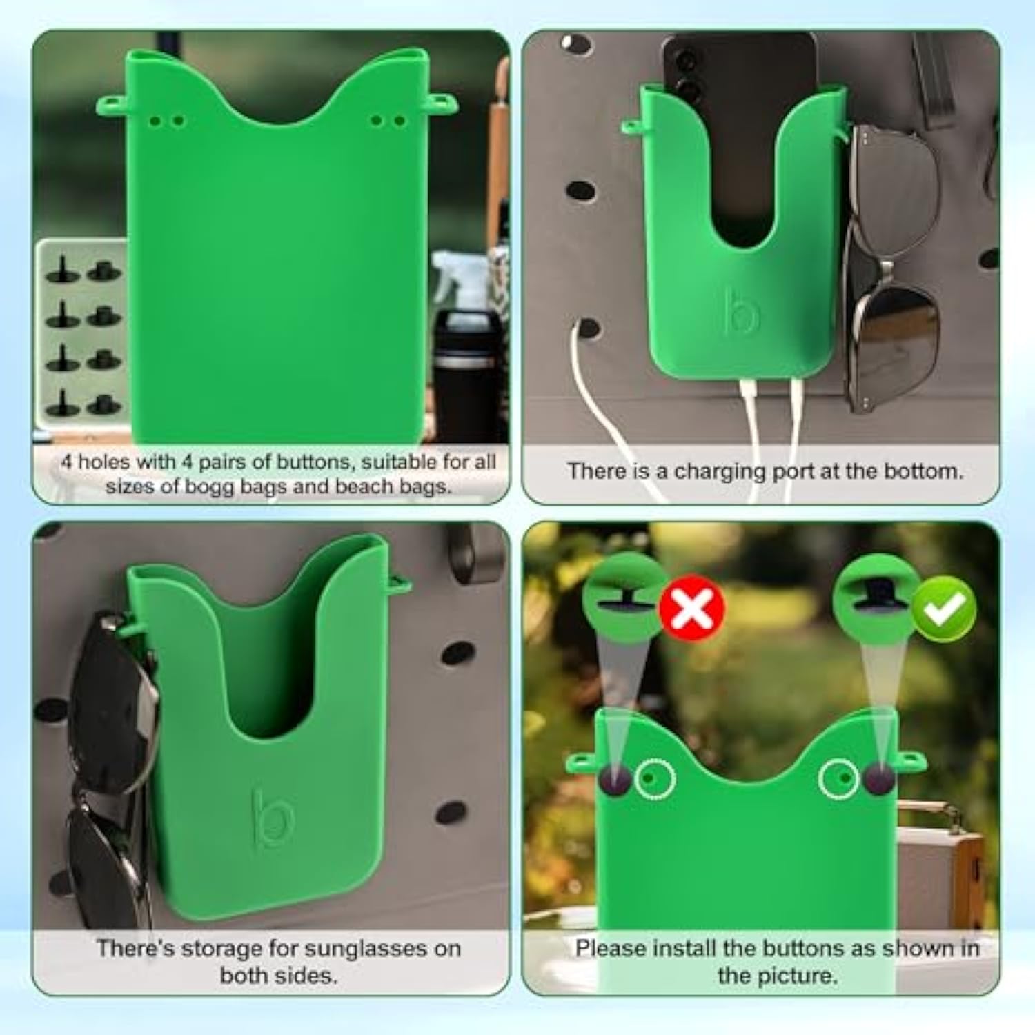 Silicone Phone Holder for Bogg Bags Beach Totes with 2 Charms & Key Hooks