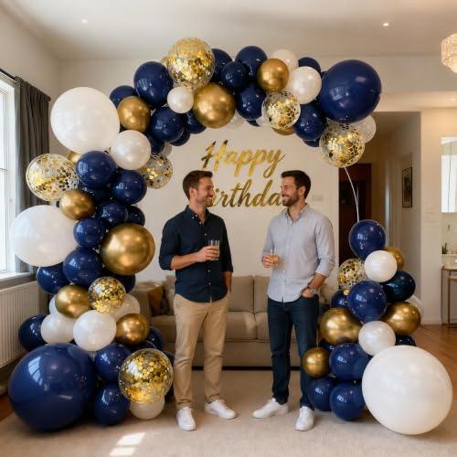 Navy Blue Gold White Balloon Arch Kit 129 Pcs Double Stuffed
