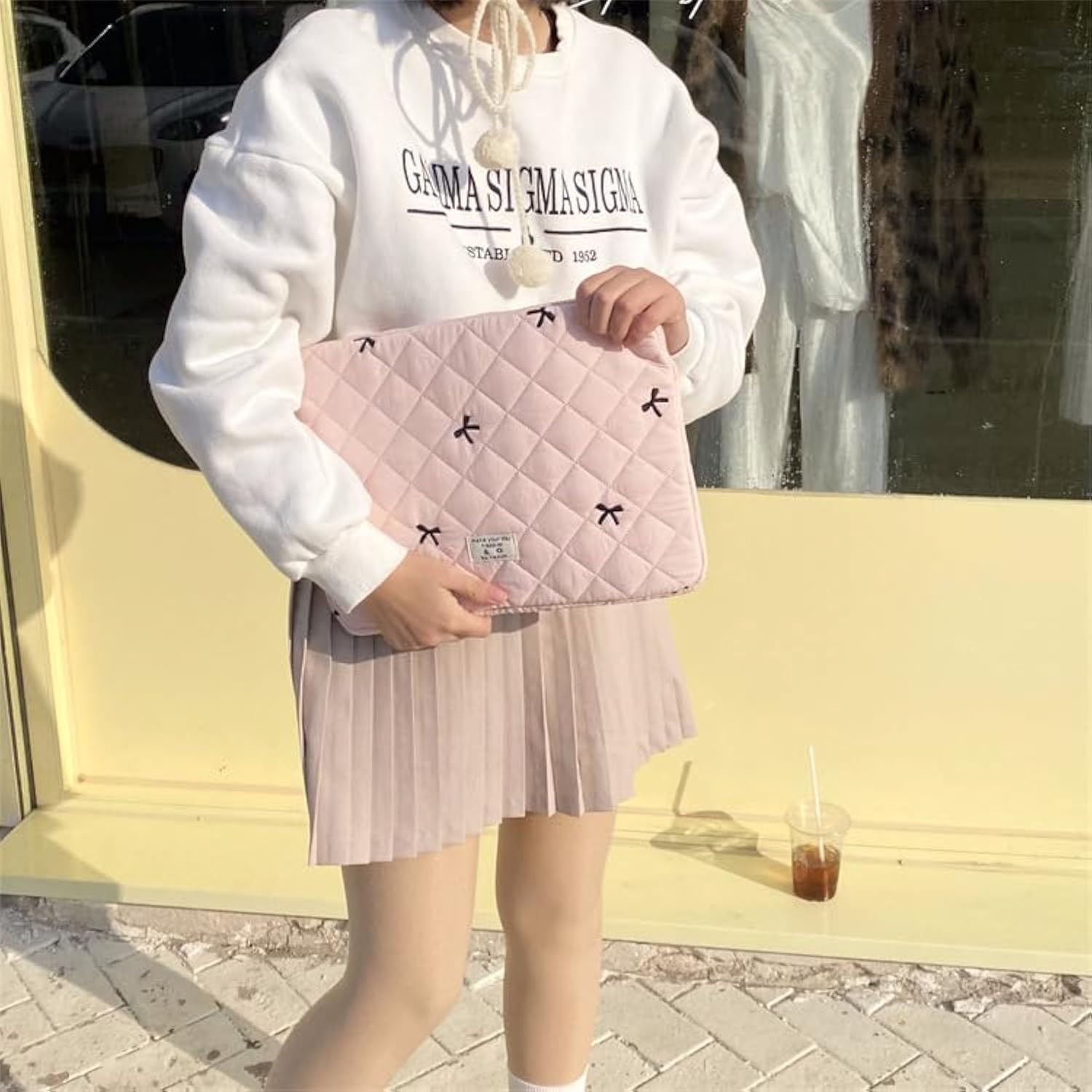 Cute Bow Graphic Carrying Laptop Bag Y2K Preppy Laptop Sleeve Case Bag Kawaii Pad Computer Protect Case Pouch (13-14 Inch,Pink)