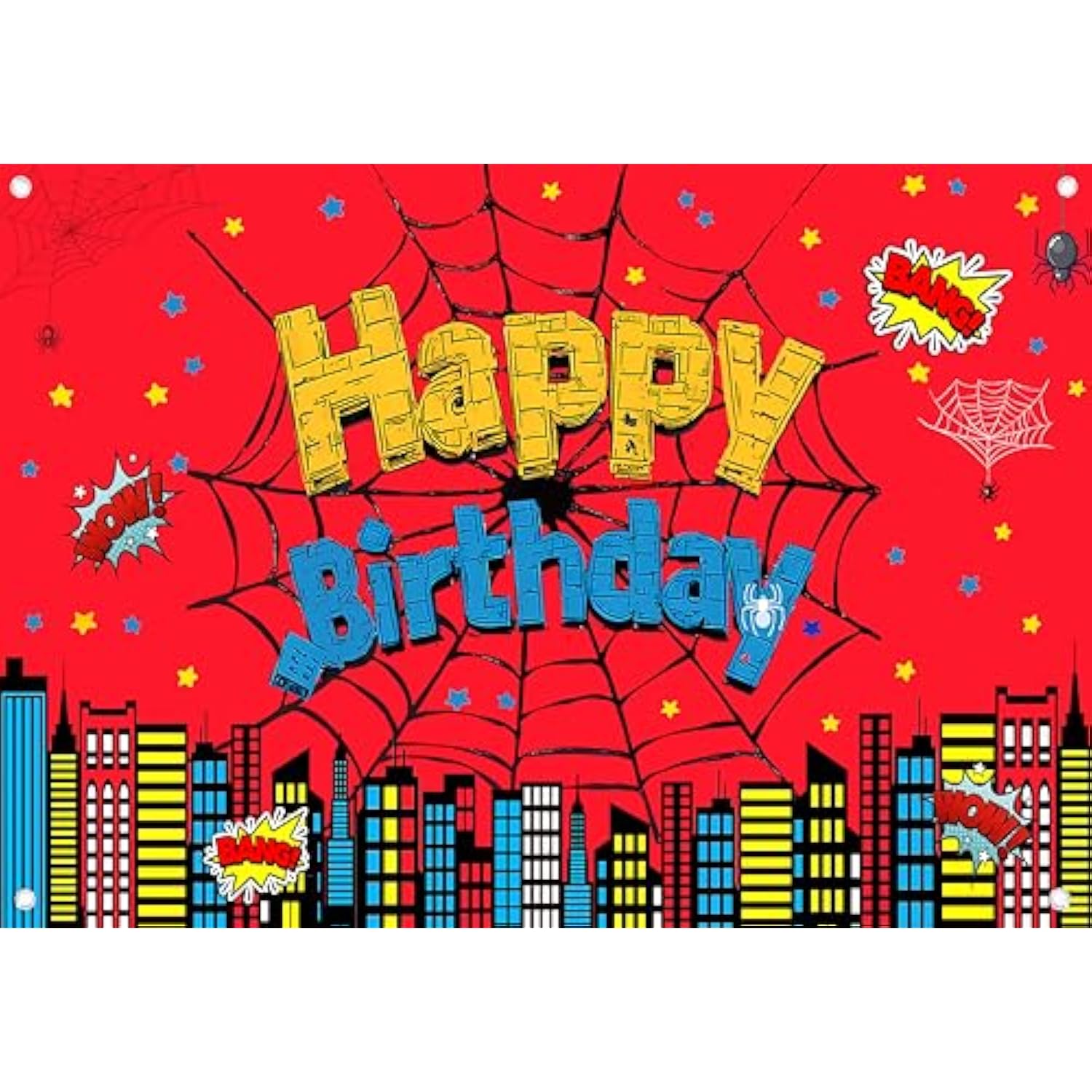 Red spider web 5x3ft backdrop for superhero or city-themed birthday and party photos