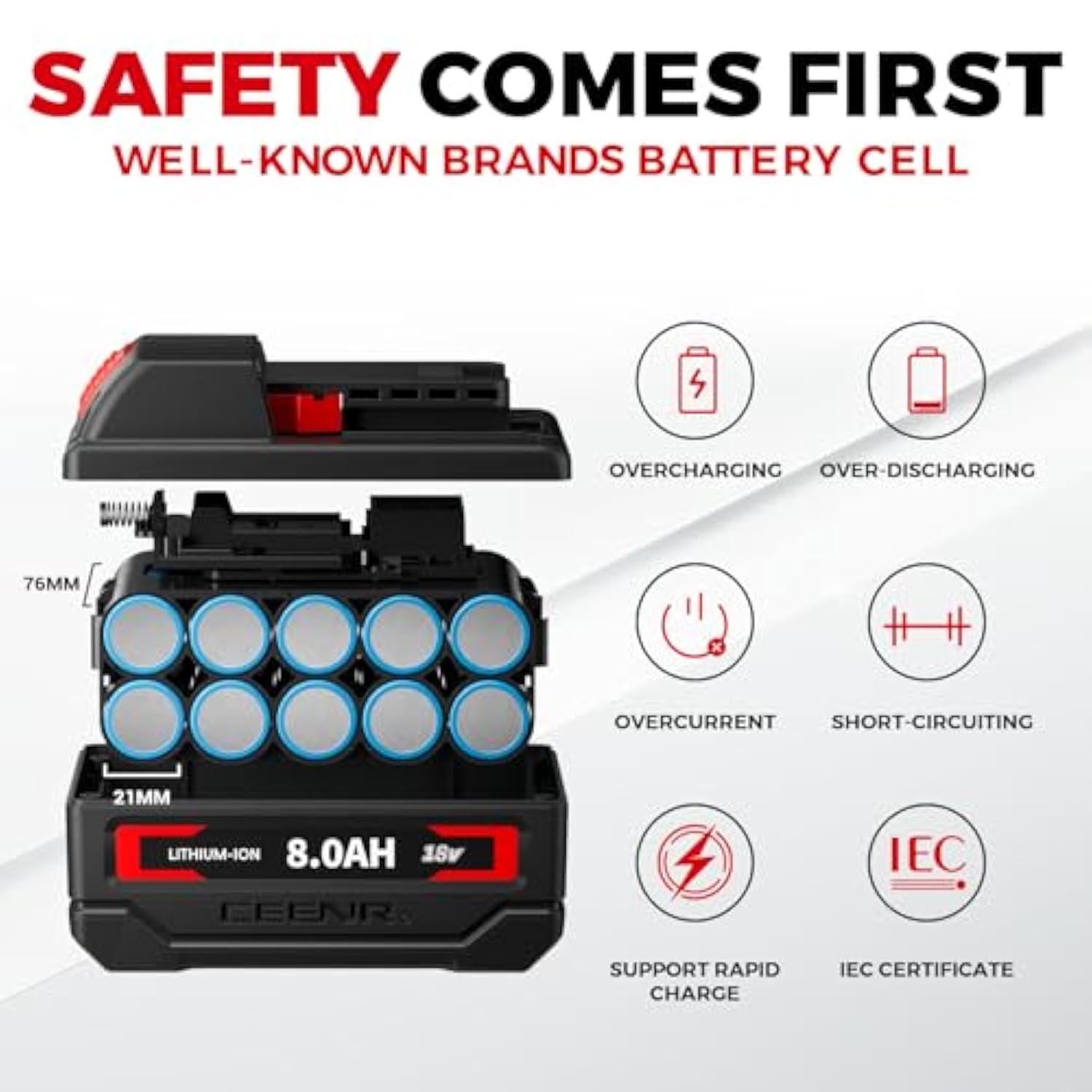 M-18 8.0Ah Lithium Battery Replacement For Milwaukee M-18 Battery Compatible With Milwaukee Battery 18V Cordless Power Tools