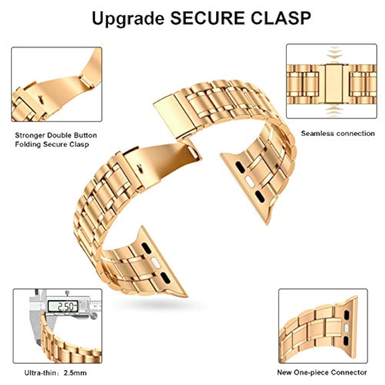 Solid Stainless Steel Bands Compatible With Apple Watch 38Mm 40Mm 41Mm, Metal Strap With Soft Tpu Case For Iwatch Bands Series 9 8 7 6 5 4 3 2 1 Se Se2 Se3 Women And Men, Rose/Gold