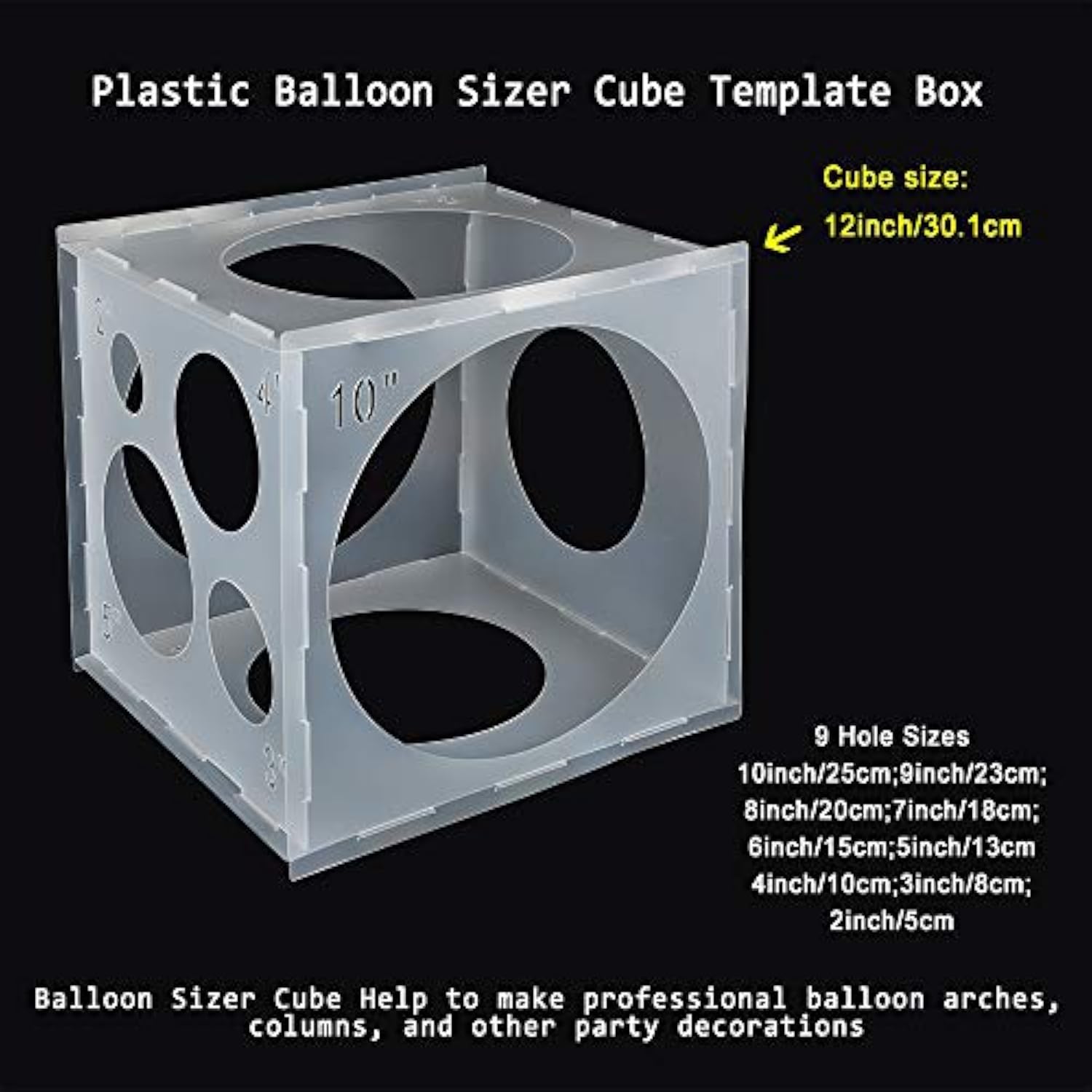 2-10 Inch Balloon Sizer, Collapsible Plastic Balloon Sizer Cube Box For Balloon Decoration, Balloon Arches, Balloon Columns