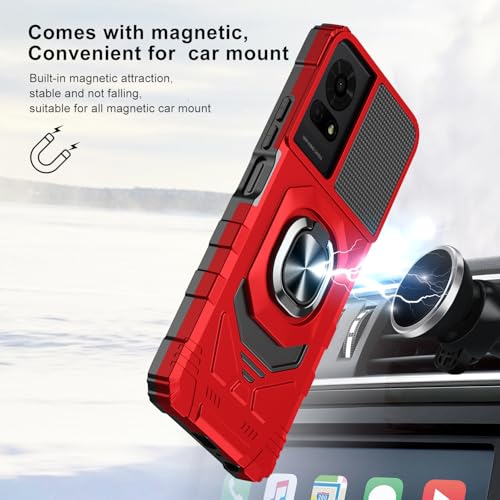 For Tcl K24/Tcl K23/Tcl 50 Le/Cricket K24 5G Case Work With Magnetic Car Mount, For Tcl K24/Tcl K23/Tcl 50 Le With Screen Protector, Heavy Duty Rugged Protective Cell Phone Cover,With Kickstand.(Red)