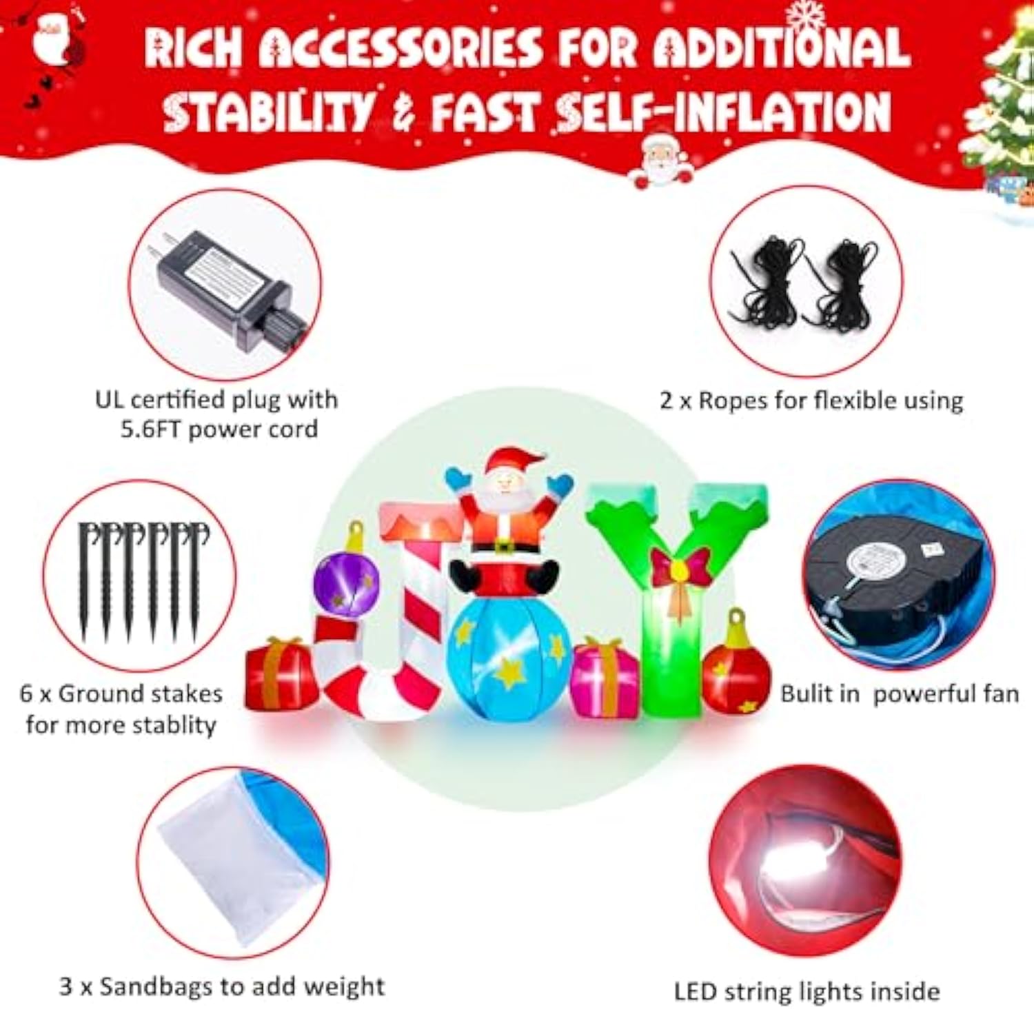 8Ft Joy Christmas Inflatables Outdoor Decoration - Inflatable Christmas Yard Decorations With Built-In Led Light, Christ