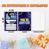 Roller Skate Birthday Invitations, Let'S Roll Neon Birthday Party Invitations For Boys Girls, Birthday Party Invitation Cards, Party Supplies And Decoration, 20 Cards & 20 Envelopes -D01