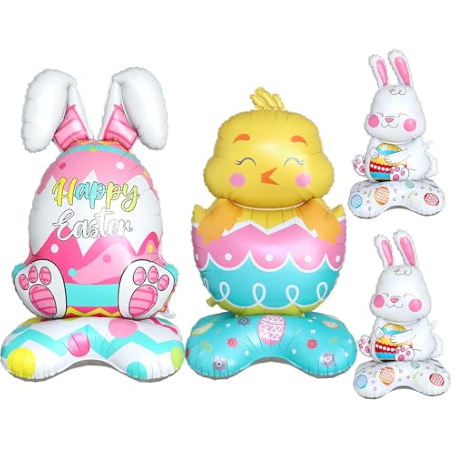4Pcs Easter Balloons,Large Size Bunny Rabbit Chicken Egg Shaped Mylar Foil Balloons For Happy Easter Birthday Party Home Spring Decorations