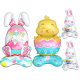 4Pcs Easter Balloons,Large Size Bunny Rabbit Chicken Egg Shaped Mylar Foil Balloons For Happy Easter Birthday Party Home Spring Decorations
