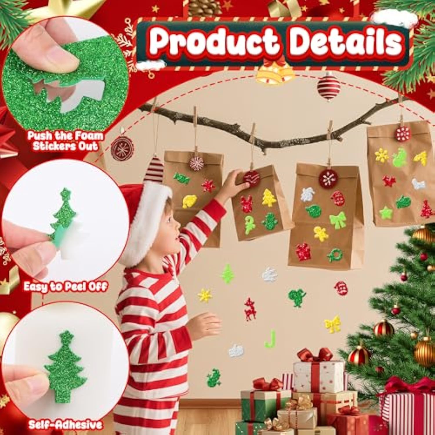 400 Pcs Christmas Foam Stickers, Glitter Foam Stickers For Kids Crafts, Christmas Snowflake New Year Self Adhesive Sticker For Greeting Cards Scrapbook Holiday Party Supplies Stocking Diy Decor