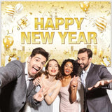 White Gold Happy New Year 2026 Banner NYE Party Backdrop Decor