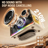 Bluetooth Home Speaker 210W Max- Retro Wireless Speakers with Rich Bass, 24H Playtime, BT5.4/AUX/TF/USB Inputs, Fast Charging, 4-Color Ambient Light,