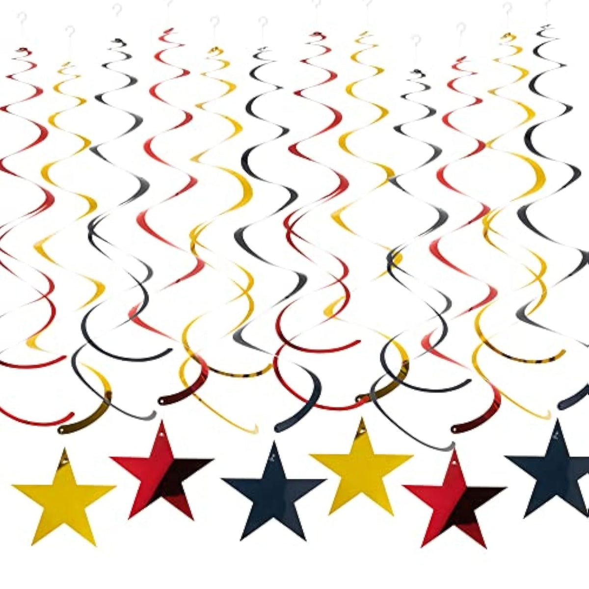 30 Pc Red Black Gold Star Hanging Swirls Party Ceiling Decoration