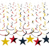 30 Pc Red Black Gold Star Hanging Swirls Party Ceiling Decoration