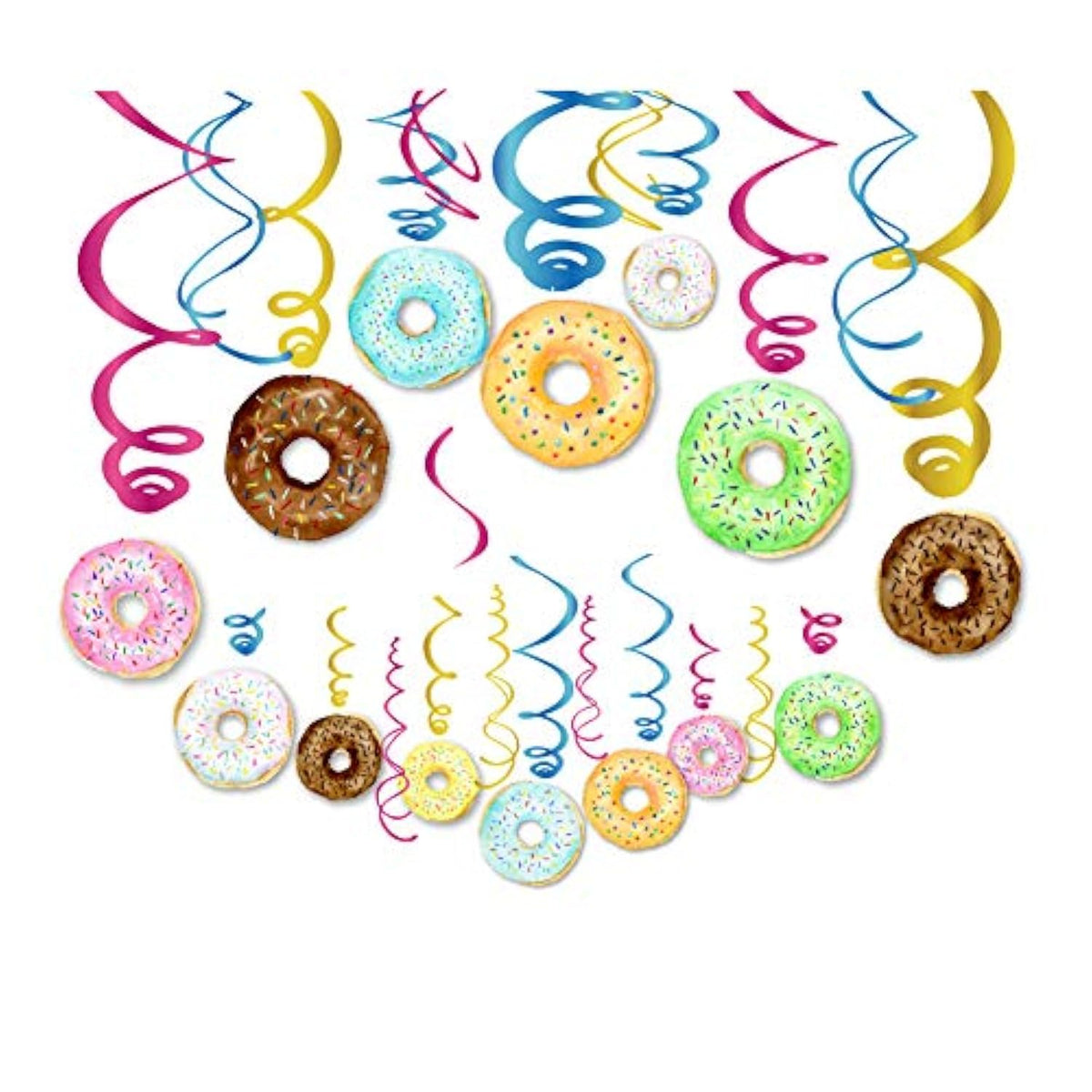 30pcs Donut Hanging Swirl Decorations for Kids Birthday, Baby Shower, Classroom