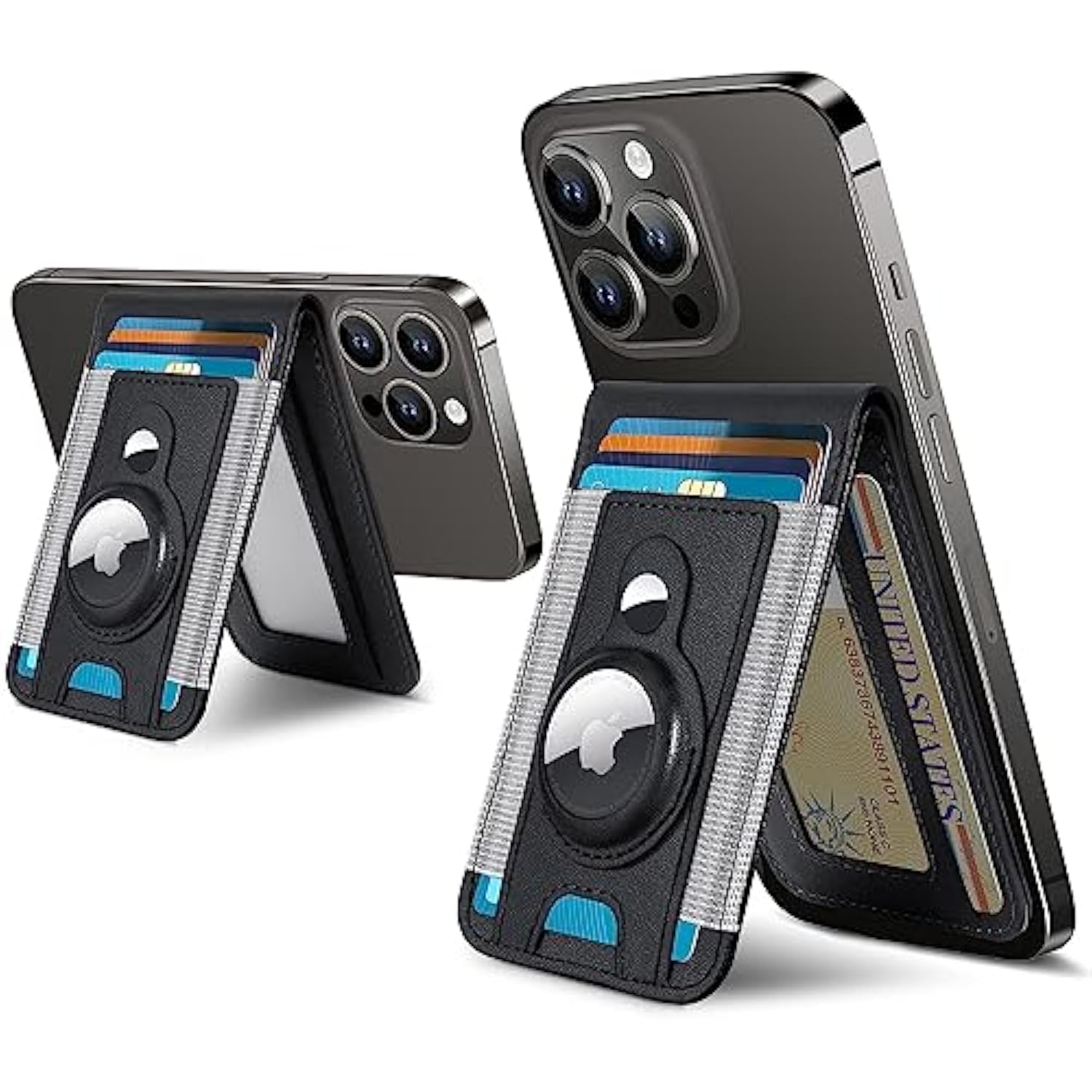 3-In-1 Magsafe Wallet With Airtag Holder, Upgrade Magsafe Wallet Stand, Open Id Window, Magnetic Wallet For 15/14/13/12 Series, Magsafe Airtag Wallet, Rfid Blocking, Black