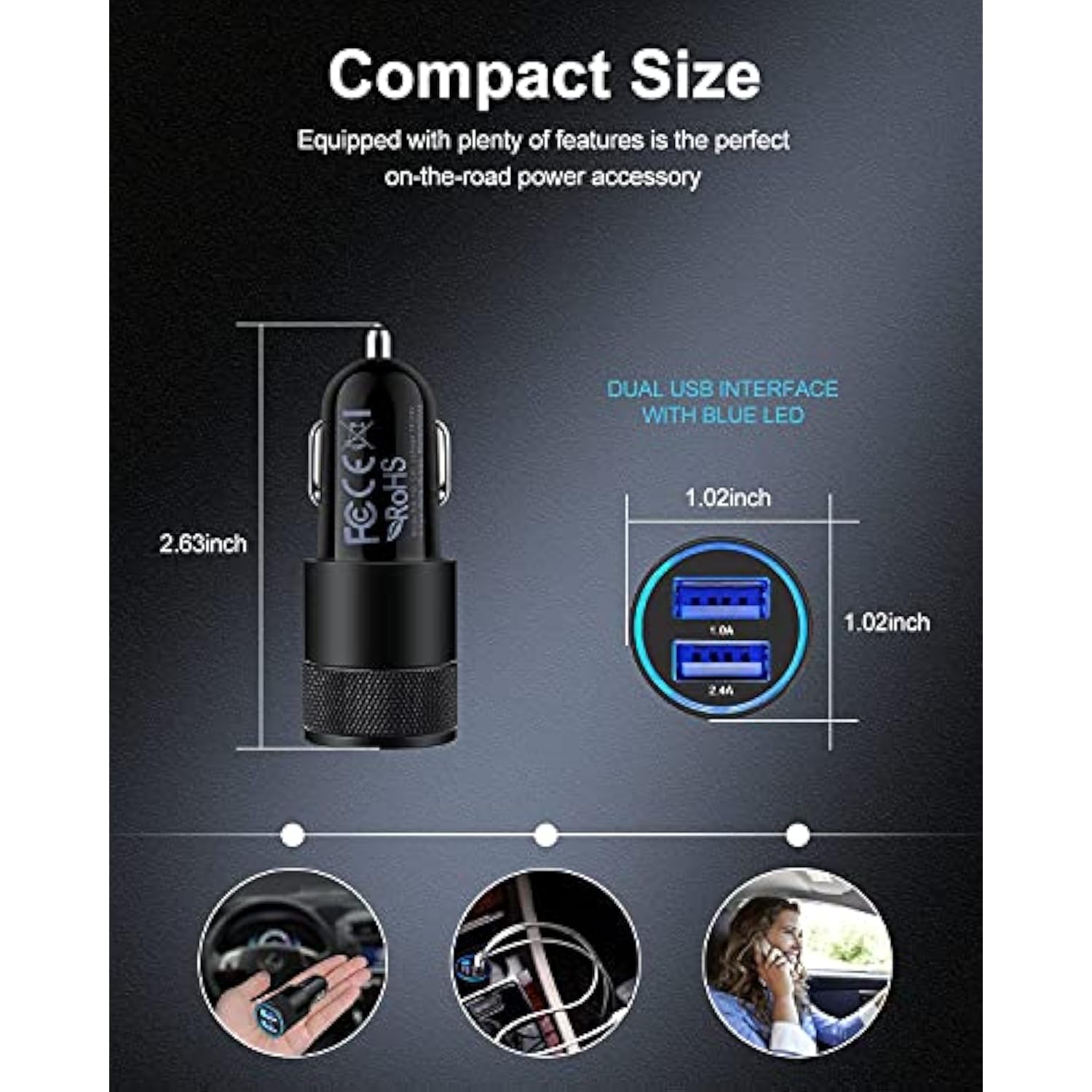 2-Pack Fast Charge Dual Port USB Car Charger for iPhone & Galaxy - 3.4A