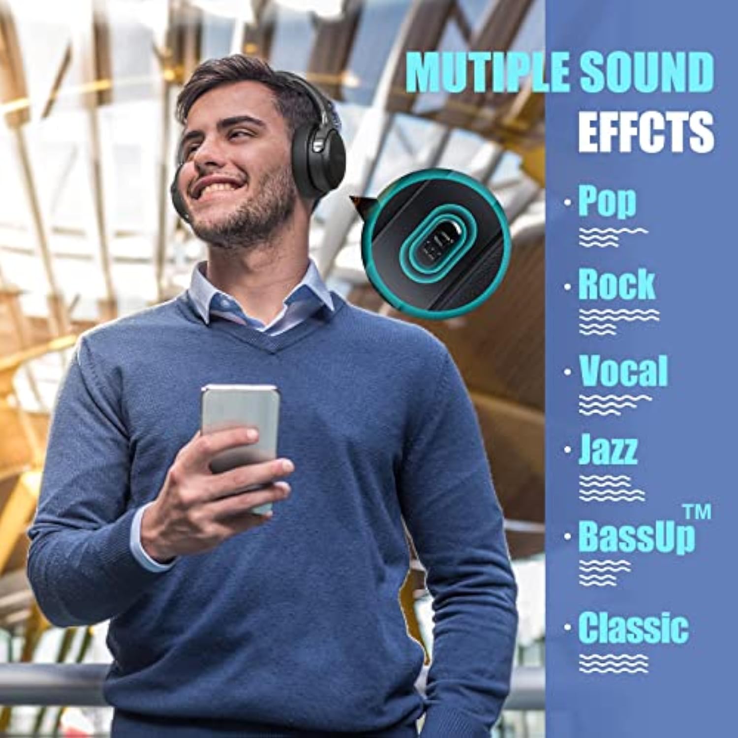 Bluetooth Headphones Over Ear, 65H Playtime And 6 Eq Music Modes Wireless Headphones With Microphone, Hifi Stereo Foldable Lightweight Headset, Deep Bass For Home Office Cellphone Pc Ect.