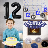 12Th Birthday Decorations For Boys And Girls Dark Blue, 12 Year Old Party Supplies With Happy Birthday Banner 12 Balloon Number Tablecloth Foil Star Balloons Garland Arch Kit